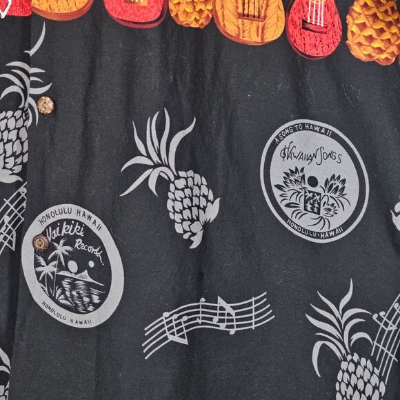 Vintage Winnie Fashion Hawaiian Shirt Black Pineapple Ukulele Music Mens XL - Picture 7 of 10